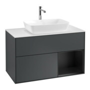 V&B Meuble sous lavabo Finion 100, blanc mat, rangement bleu mat laqué