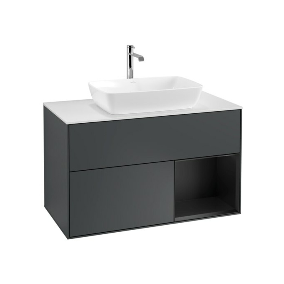 V&B Meuble sous lavabo Finion 100, blanc mat, rangement bleu mat laqué