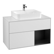 V&B Meuble sous lavabo Finion 100, blanc mat, rangement droit, bleu mat laqué, blanc mat laqué