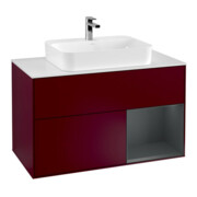 V&B Meuble sous lavabo Finion 100, blanc mat, rangement droit moyen, avec laque, poignée métal