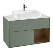 V&B Meuble sous-lavabo Finion 100, blanc mat, rangement droit, olivier mat laqué