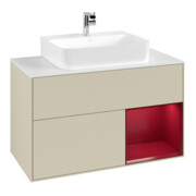 V&B Meuble sous lavabo Finion 100, blanc mat, rangement droit, poignée argent mat laqué