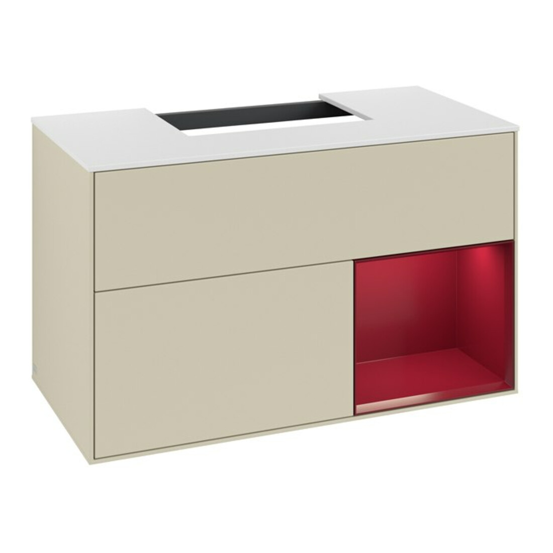 V&B Meuble sous lavabo Finion 100, blanc mat, rangement droit, poignée argent mat laqué