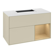 V&B Meuble sous lavabo Finion 100, blanc mat, rangement droit, poignée argent mat laqué