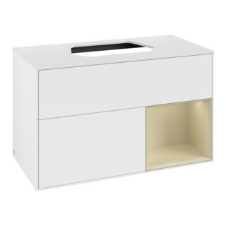 V&B Meuble sous lavabo Finion 100, blanc mat, rangement gris mat laqué, blanc mat laqué