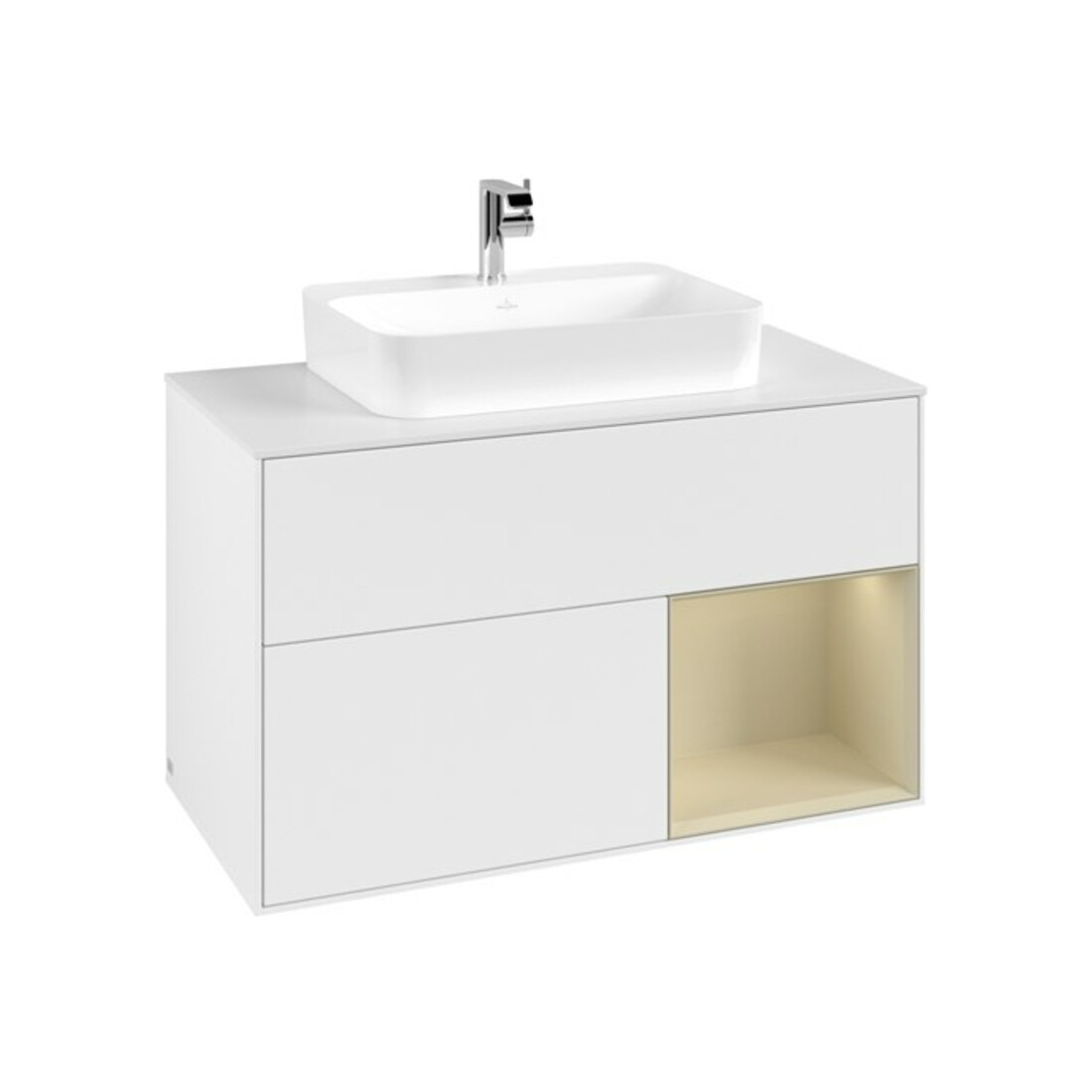 V&B Meuble sous lavabo Finion 100, blanc mat, rangement gris mat laqué, blanc mat laqué