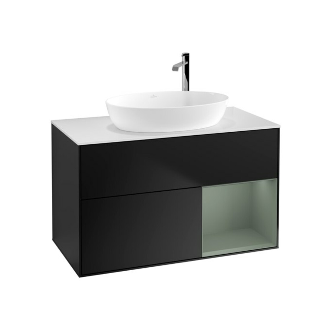 V&B Meuble sous lavabo Finion 100, blanc mat, rangement huilé mat laqué, bleu mat laqué
