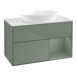 V&B Meuble sous lavabo Finion 100, blanc mat, rangement huilé mat laqué, huilé mat laqué