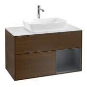 V&B Meuble sous lavabo Finion 100, blanc mat, rangement moyen, laqué, noyer veinée