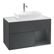 V&B Meuble sous-lavabo Finion 100, blanc mat, rangement moyen mat laqué, moyen bleu mat laqué
