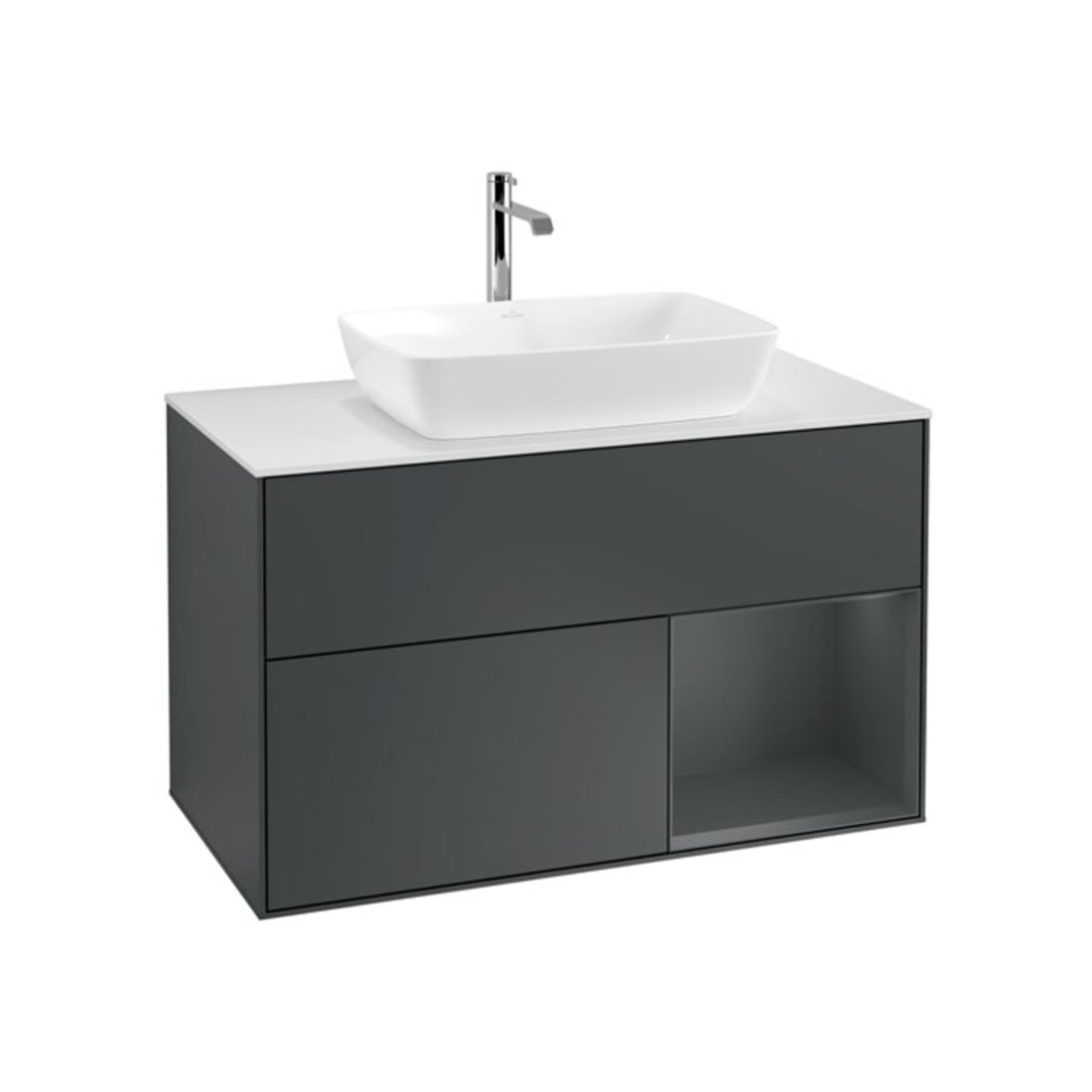 V&B Meuble sous-lavabo Finion 100, blanc mat, rangement moyen mat laqué, moyen bleu mat laqué