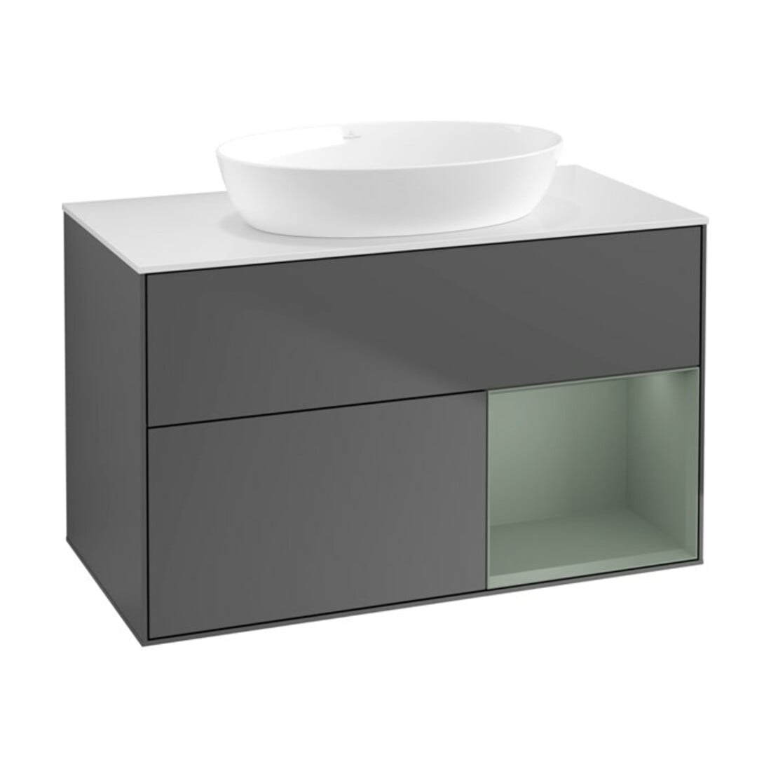 V&B Meuble sous lavabo Finion 100, blanc mat, rangement ouvert, laqué, anthracite mat