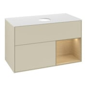 V&B Meuble sous lavabo Finion 100, blanc mat, rangement ouvert, poignée argent mat laqué-3