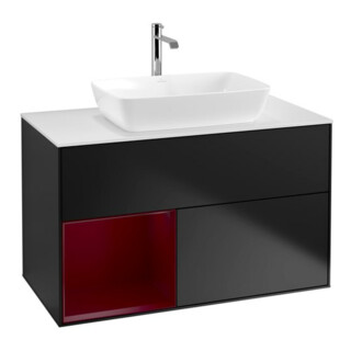 V&B Meuble sous lavabo Finion 100, blanc mat, rangement Peo mat laqué, bleu mat laqué