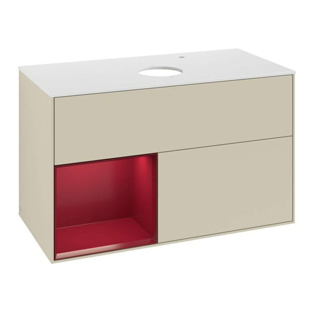 V&B Meuble sous lavabo Finion 100, blanc mat, rangement Peo mat laqué, gris argent mat laqué