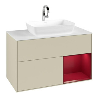 V&B Meuble sous lavabo Finion 100, blanc mat, rangement Peo mat laqué, gris argent mat laqué