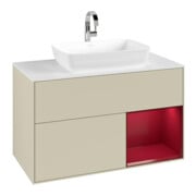 V&B Meuble sous lavabo Finion 100, blanc mat, rangement Peo mat laqué, gris argent mat laqué