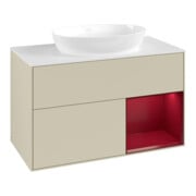 V&B Meuble sous lavabo Finion 100, blanc mat, rangement Peo mat laqué, gris brillant laqué