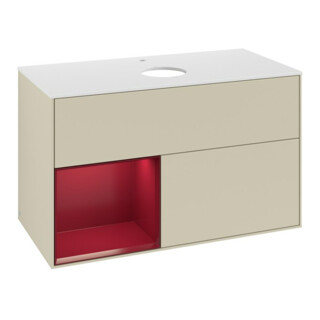 V&B Meuble sous lavabo Finion 100, blanc mat, rangement Personnalisé mat laqué, gris mat laqué