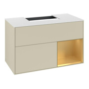 V&B Meuble sous-lavabo Finion 100, blanc mat, rangement réglable, poignée métal laqué-3