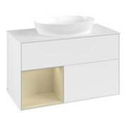 V&B Meuble sous lavabo Finion 100, blanc mat, rangement si Gris mat laqué