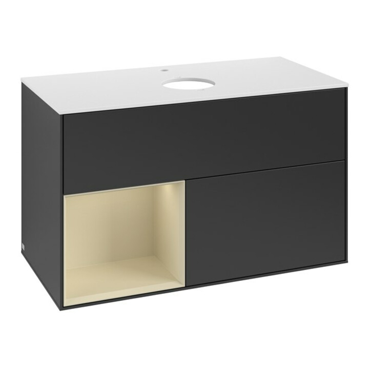 V&B Meuble sous-lavabo Finion 100, blanc mat, rangement simple, gris mat laqué, bleu mat laqué