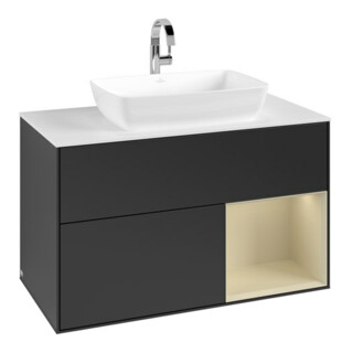 V&B Meuble sous lavabo Finion 100, blanc mat, rangement simple, gris mat laqué, bleu mat laqué