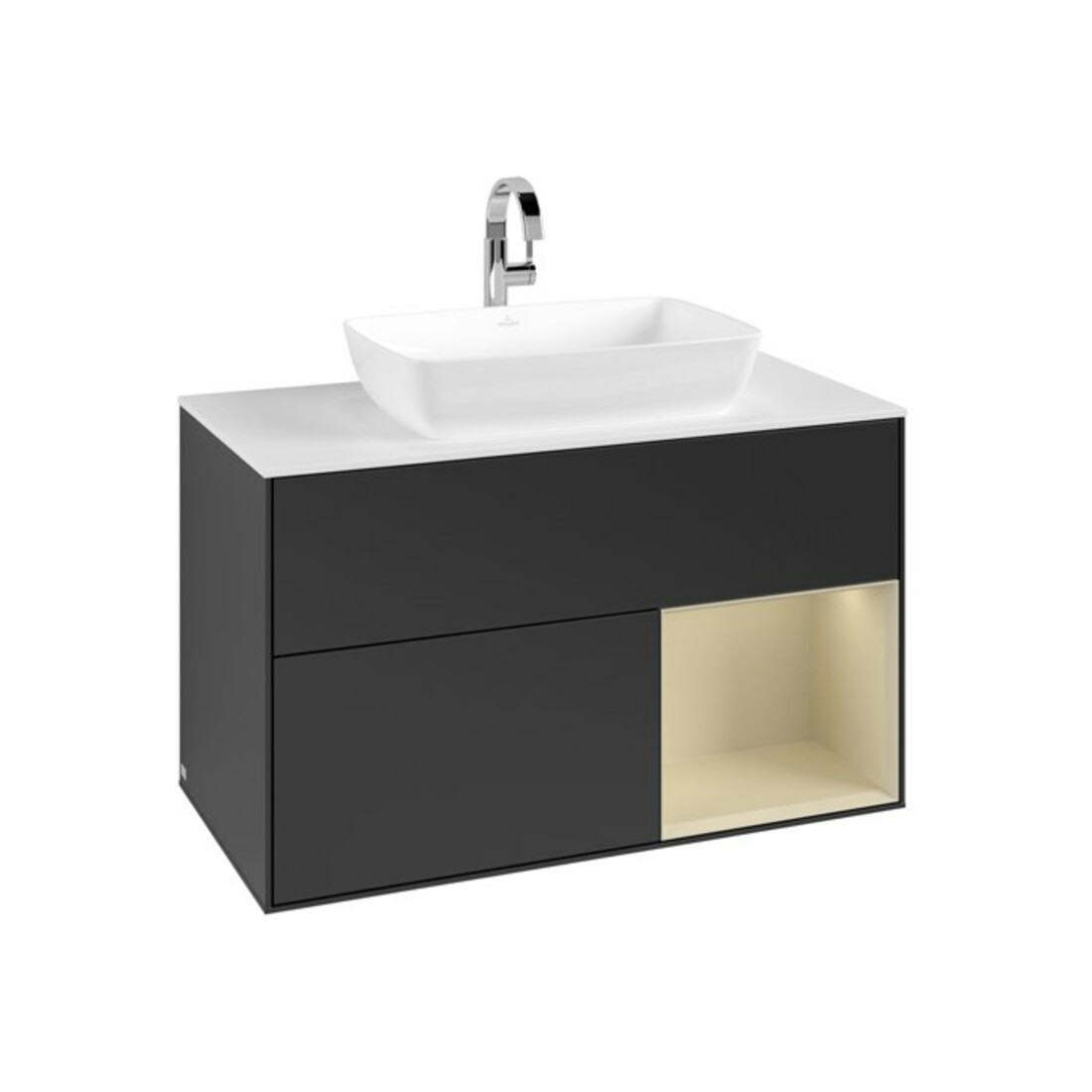 V&B Meuble sous lavabo Finion 100, blanc mat, rangement simple, gris mat laqué, bleu mat laqué