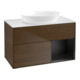 V&B Meuble sous lavabo Finion 100, blanc mat, réglette bleue avec laque, noyer veneer-1