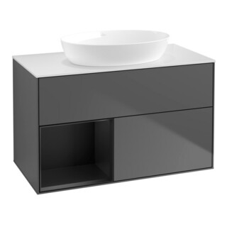 V&B Meuble sous lavabo Finion 100, blanc mat, réglette bleue mat laquée, anthracite mat
