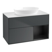 V&B Meuble sous lavabo Finion 100, blanc mat, réglette bleue mat laquée, bleu moyen laqué