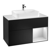 V&B Meuble sous lavabo Finion 100, blanc mat, réglette droite blanc mat laqué, bleu mat laqué