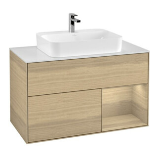 V&B Meuble sous lavabo Finion 100, blanc mat, réglette droite Oa ven, Oa ven