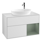 V&B Meuble sous lavabo Finion 100, blanc mat, réglette olivier mat laqué, blanc mat laqué