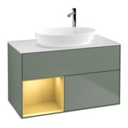 V&B Meuble sous lavabo Finion 100, blanc mat, réglette or mat laqué, huile mat laqué