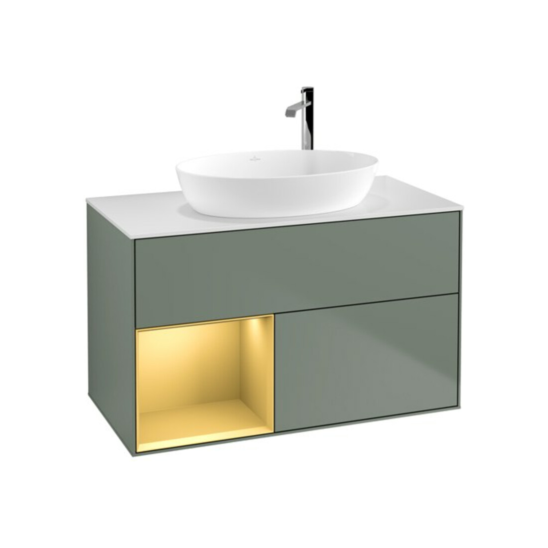 V&B Meuble sous lavabo Finion 100, blanc mat, réglette or mat laqué, huile mat laqué