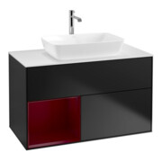 V&B Meuble sous lavabo Finion 100, blanc mat, réglette Peo mat laqué, bleu mat laqué-1