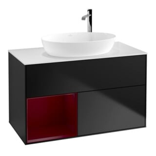V&B Meuble sous-lavabo Finion 100, blanc mat, réglette Peo mat laqué, bleu mat laqué