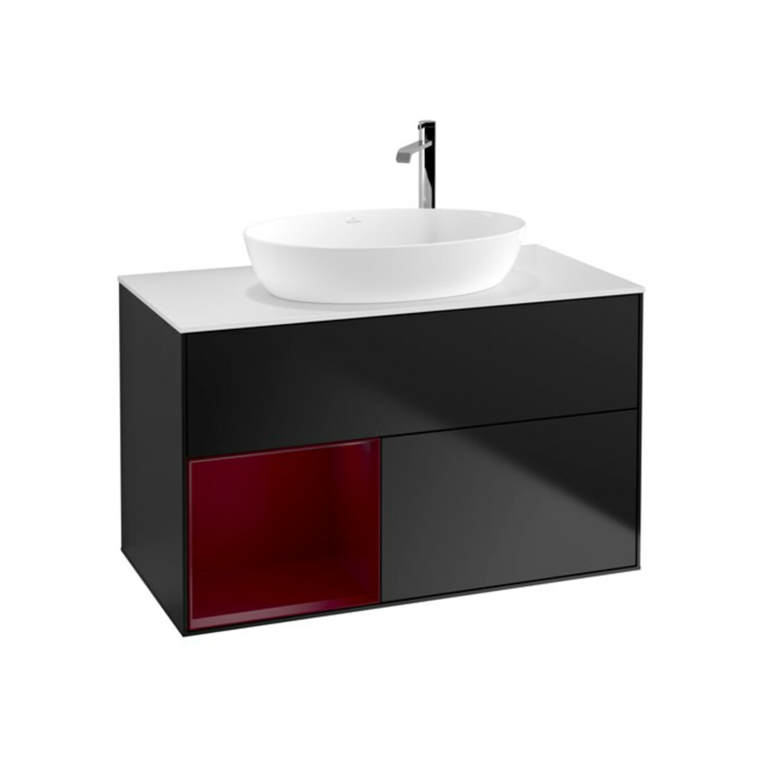 V&B Meuble sous-lavabo Finion 100, blanc mat, réglette Peo mat laqué, bleu mat laqué