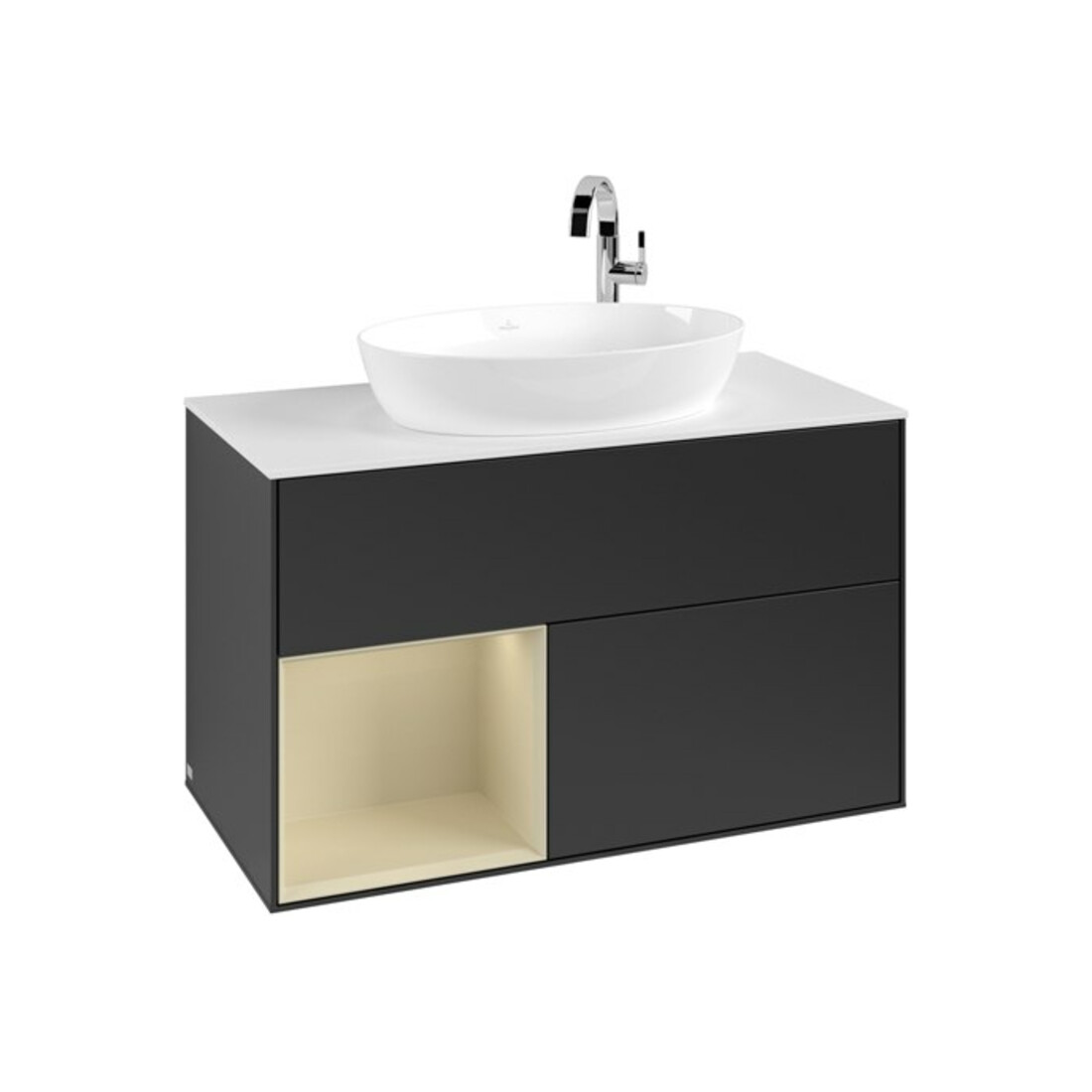 V&B Meuble sous-lavabo Finion 100, blanc mat, tablette argent mat laqué, bleu mat laqué