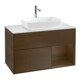 V&B Meuble sous lavabo Finion 100, blanc mat, tablette noyer veneer, noyer veneer-1