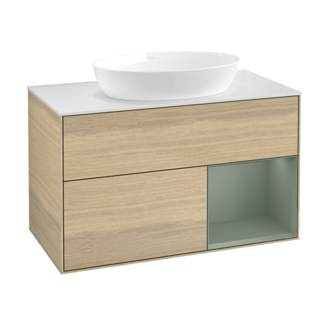 V&B Meuble sous lavabo Finion 100, blanc mat, tiroir à l'huile avec laque, poignée ven