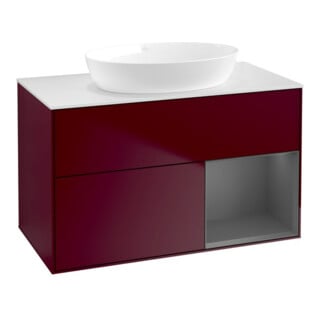 V&B Meuble sous lavabo Finion 100, blanc mat, tiroir anthracite mat laqué, poignée m