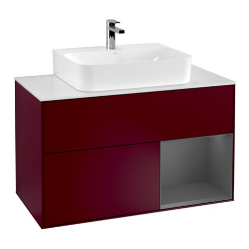 V&B Meuble sous lavabo Finion 100, blanc mat, tiroir anthracite mat, poignée mat