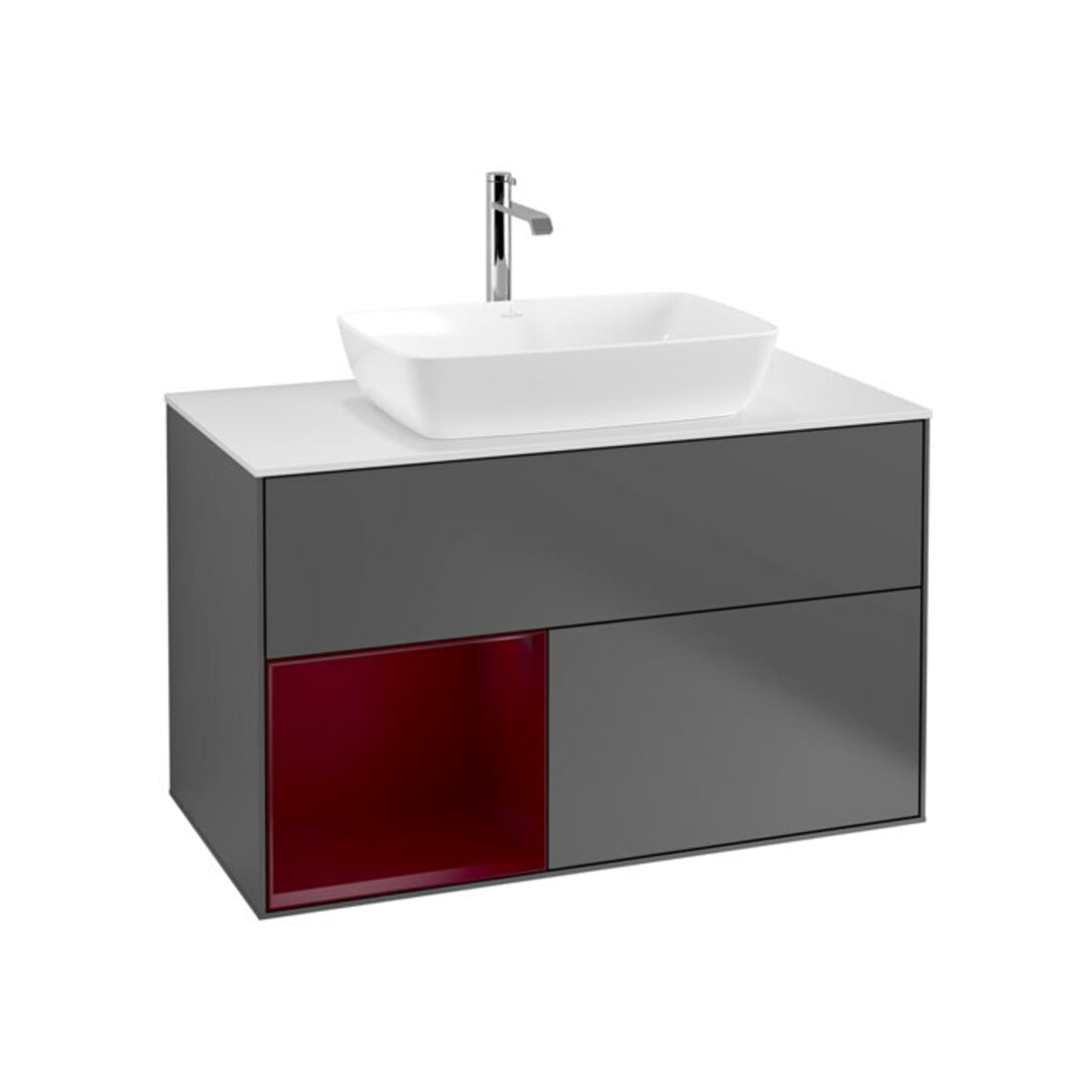 V&B Meuble sous lavabo Finion 100, blanc mat, tiroir avec laque, anthracite mat