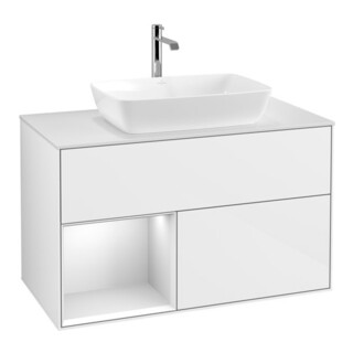 V&B Meuble sous lavabo Finion 100, blanc mat, tiroir blanc laqué, brillant blanc laqué