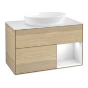 V&B Meuble sous lavabo Finion 100, blanc mat, tiroir blanc laqué, poignée alu ven