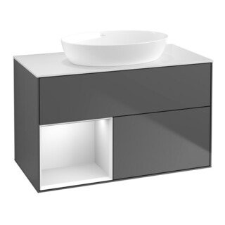 V&B Meuble sous lavabo Finion 100, blanc mat, tiroir blanc mat laqué, anthracite mat