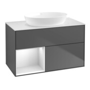 V&B Meuble sous lavabo Finion 100, blanc mat, tiroir blanc mat laqué, anthracite mat