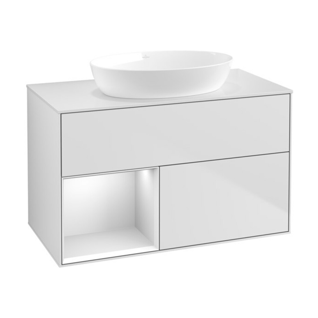 V&B Meuble sous lavabo Finion 100, Blanc mat, tiroir blanc mat laqué, blanc mat laqué